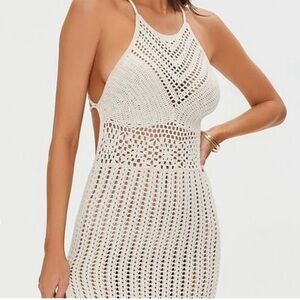 White Crochet Halter Dress